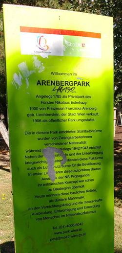 Parkbenennungstafel Zwangsarbeit im Flakturm - Arenbergpark Boerhaavegasse, 1030.jpg