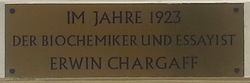 Gedenktafel Erwin Chargaff, 1090 Wasagasse 10.jpg