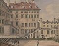 Die bis heute unverbaute Restfläche des ehemaligen Lustgartens dient seit 1775 als Sommerreitschule (vorne); links der Schweizerhof, in der Mitte der Rest des ehemaligen Schatzgalerietraktes, rechts Rückseite des Burgtheaters (mit Stiegenaufgang), um 1858