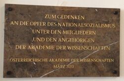 Gedenktafel für NS-Opfer unter den Mitgliedern und Angehörigen der Akademie der Wissenschaften, 1010 Dr.-Ignaz-Seipel-Platz 2.JPG