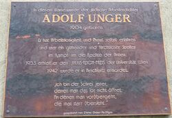 Gedenktafel Adolf Unger, 1020 Springergasse 4.JPG