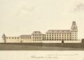 Hofburg und Außenfront des Lustgartens. Rekonstruktion von Johann Amann, 1823