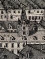 Im Rathausturm war mindestens seit 1428 das städtische Archiv untergebracht. Ausschnitt aus dem Hoefnagel-Plan, 1609