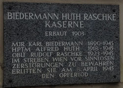 Gedenktafel Biedermann-Huth-Raschke-Kaserne, 1140 1140 Breitenseer Straße 88.JPG